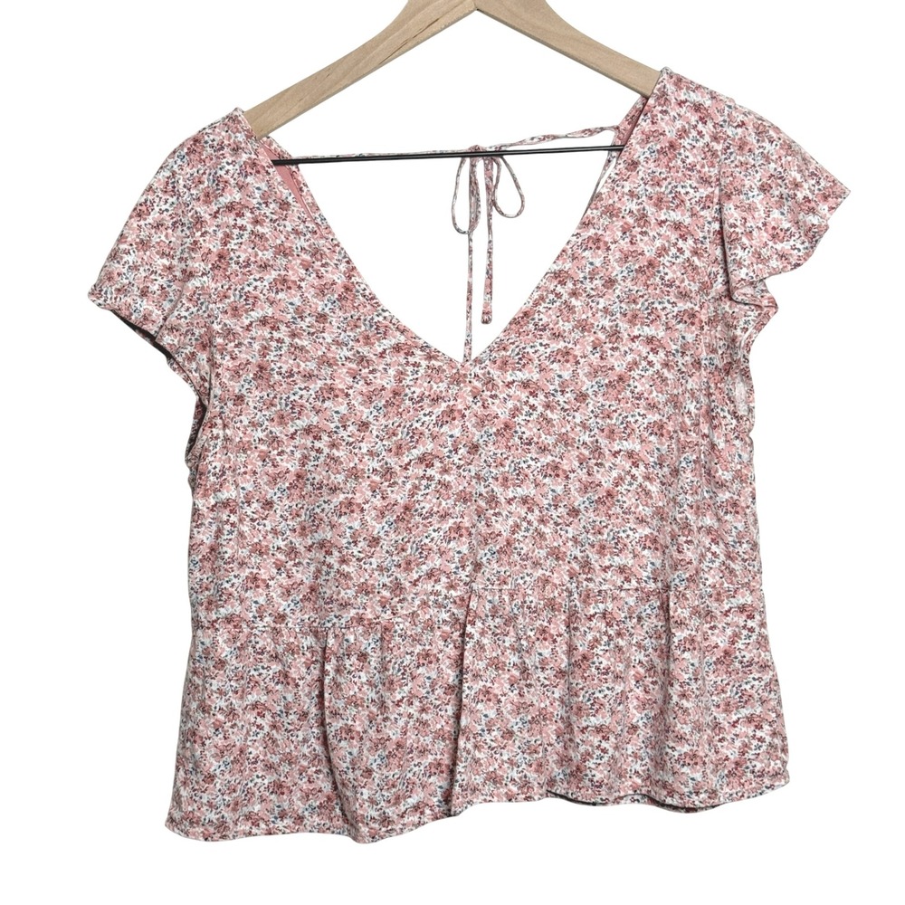 Abercrombie & Fitch‎ Womens Knit Top S Pink Linen Floral Peplum Boho Feminine